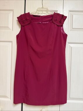 Pleated Shoulder Shift Dress in Berry